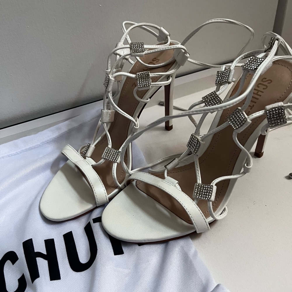 Schutz White Strappy Heeled Sandals